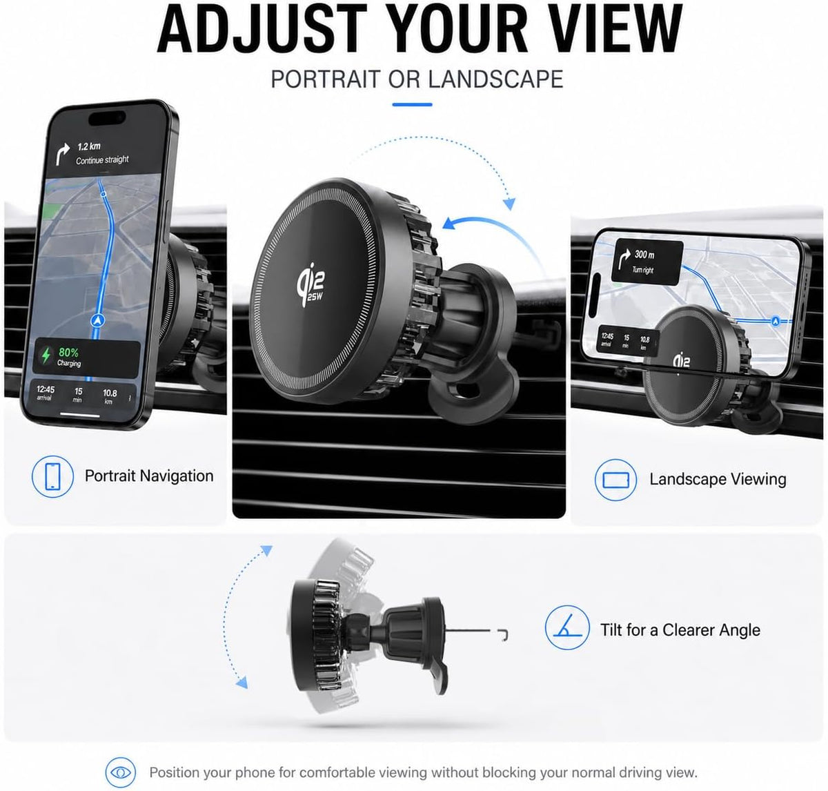 for MagSafe Car Mount Charger, Qi2.2 25W Active Cooling Wireless Car Charger with 83W Adapter, 2-in-1 Air Vent & Dashboard Magnetic Phone Holder for iPhone 17/16/15/14/13/12 Pro Max