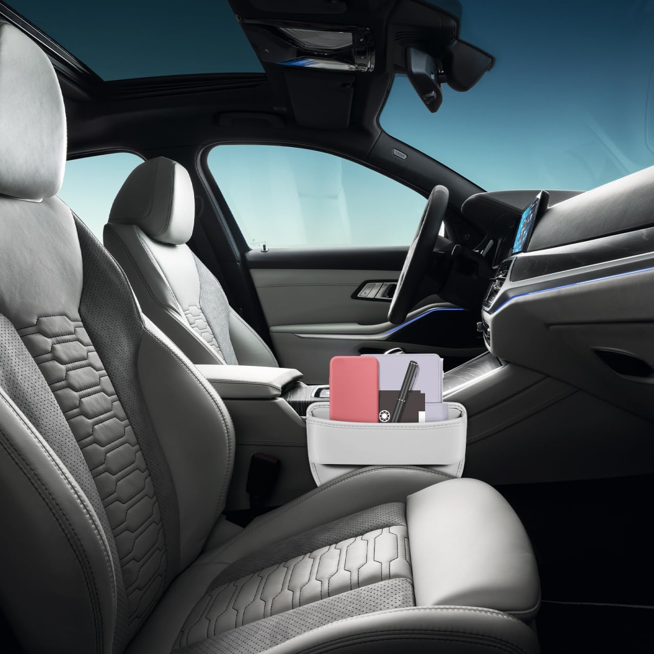 Healifty Car Seat Gap Filler Organizer: 2Pcs Leather Front Console Storage Box and Automotive Truck Interior Accessories for Women Men, Vehicle Holder between Seats