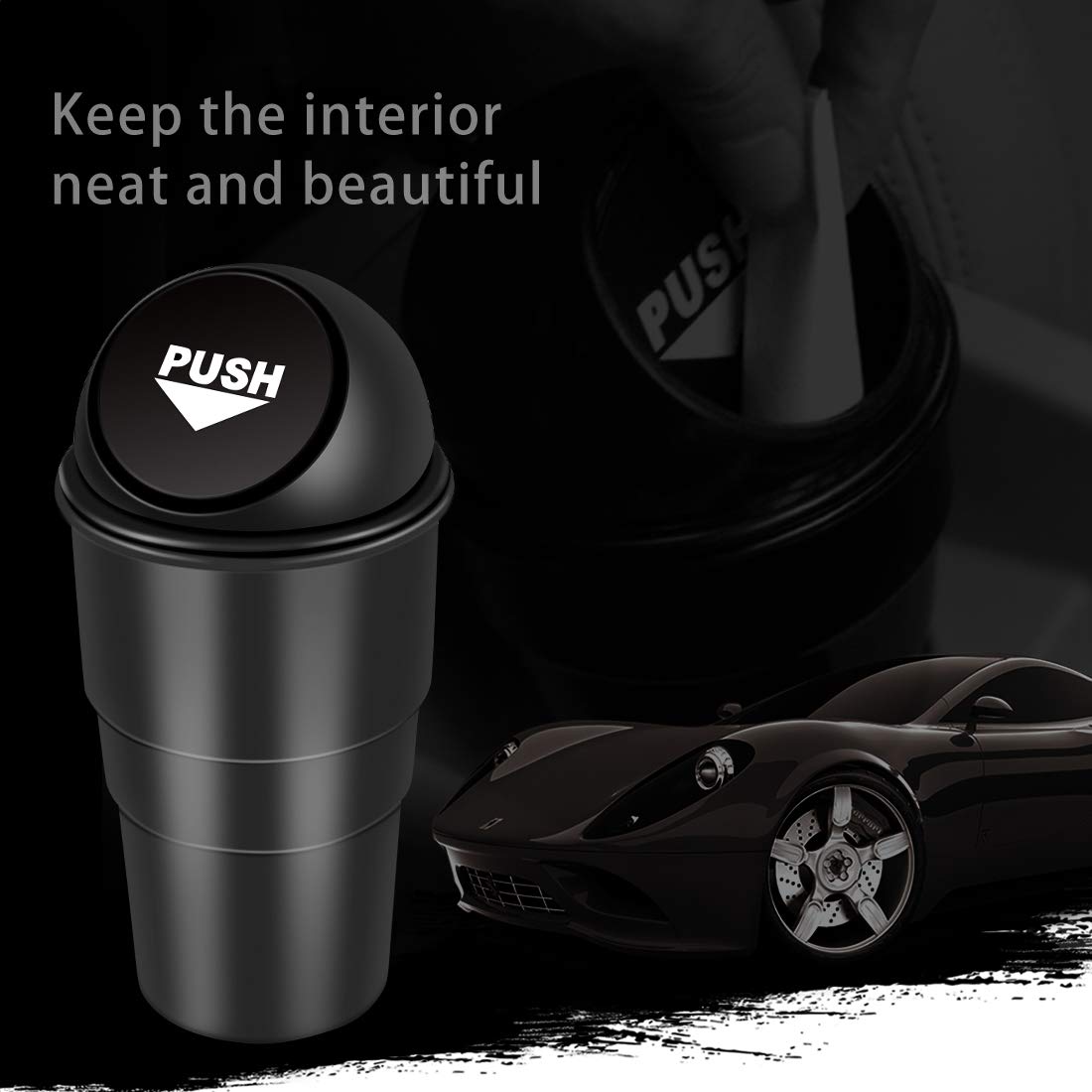 Cup Holder Trash Can, Leakproof Car Trash Can with Lid, Trash Bin for Car Accessories, Mini Garbage Bin Organizer for Automotive Office Home Kitchen, Applicable to Women and Men