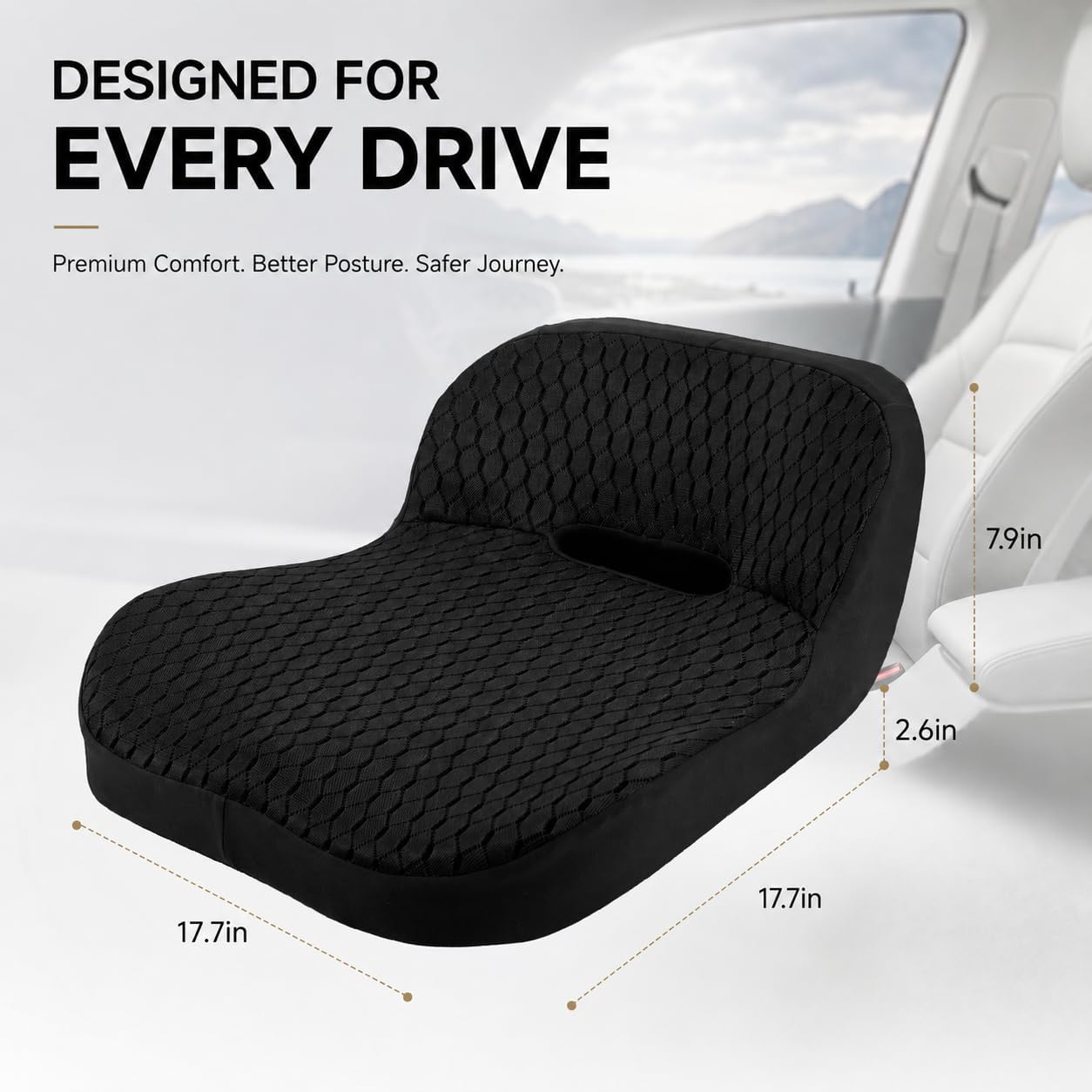 Car Seat Cushion with Integrated Lumbar Support, Memory Foam Pain Relief | Gap-Filling Design, Breathable Mesh Cover, Elevated Seating, Ergonomic Support for Driving Comfort and Long Trips