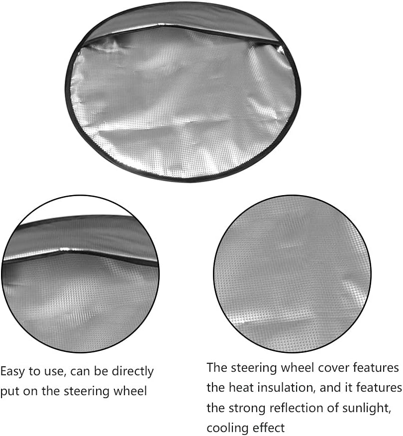 Steering Wheel Sun Shade Cover, Steering Wheel Sun Block Anti-Heat Aluminum Foil Steering Wheel Cover Steering Wheel Sun Heat Shield for SUV Truck Van