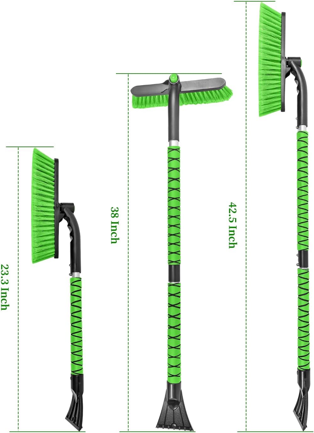 HEEYA 42.5 Inch Car Scraper Snow Brush, 12.6 Inch Large Brush Head with Ice Scraper for Window Windshield, Portable Snow Scraper for SUV Truck Vehicle RV Auto - Green