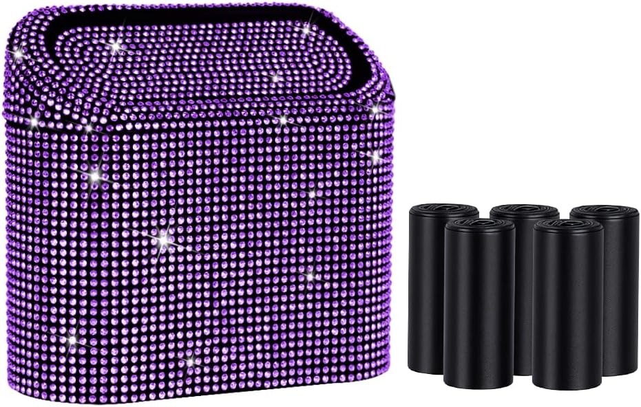 eing Car Trash Can with Lid, Mini Vehicle Trash Bin Car Dustbin Garbage Organizer,Bling Crystal Automotive Garbage Can Bin Trash Container for Auto Cars, Home, Office,Purple