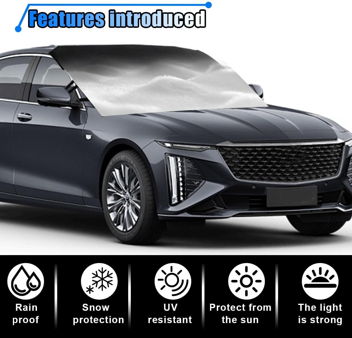 BDZMC Car Windshield Snow Cover, 69" x 42" Waterproof Scratch-Proof Frost Cover, 600D Oxford Windshield Protector with Double Straps, Side Mirror Covers, Winter Car Accessories for Most Cars
