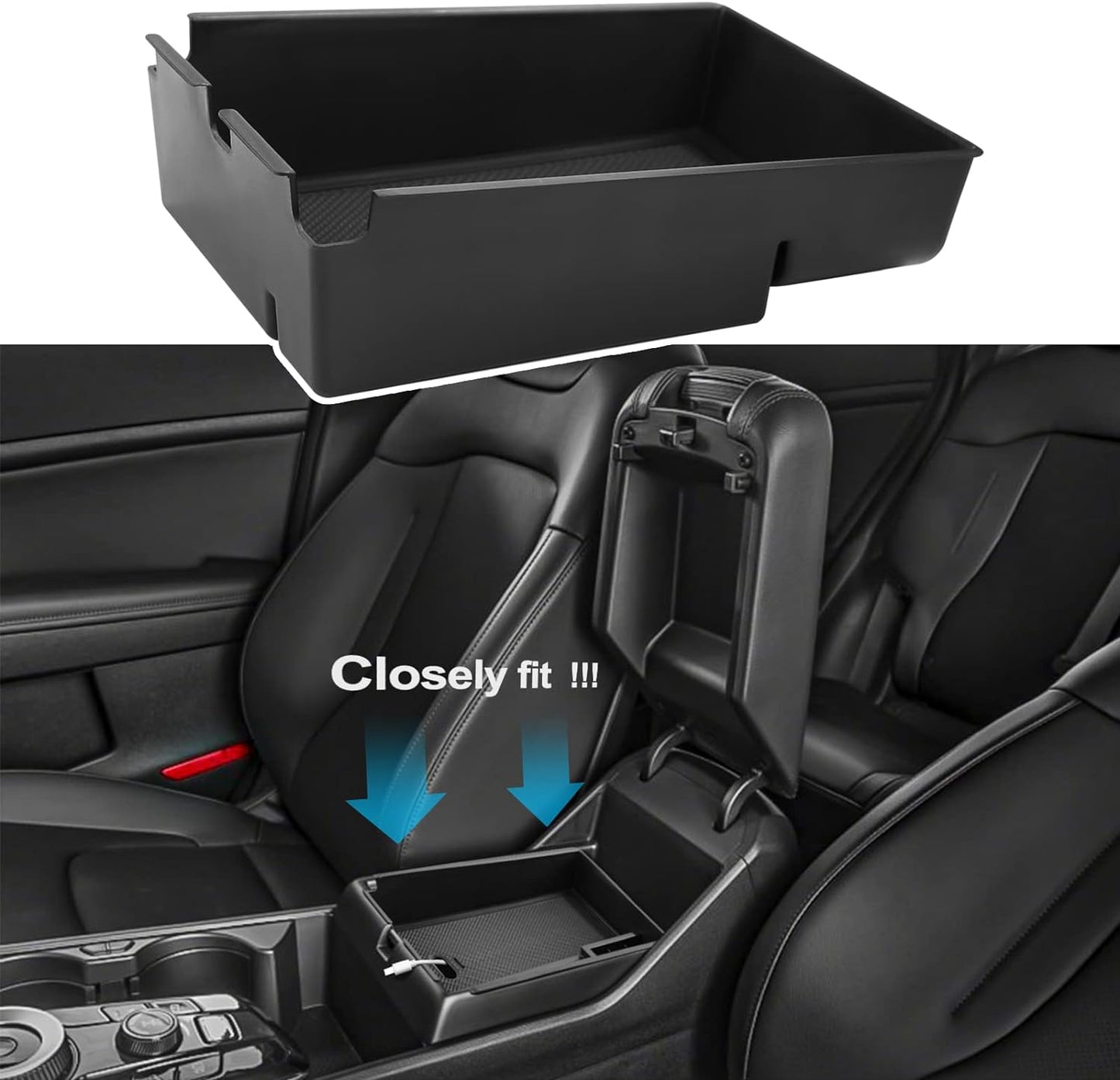 Compatible with Kia Sportage 2026 2025 2024 2023 Accessories NQ5 Car Interior Center Console Organizer Armrest Storage Box Armrest Cover Insert Tray -Black