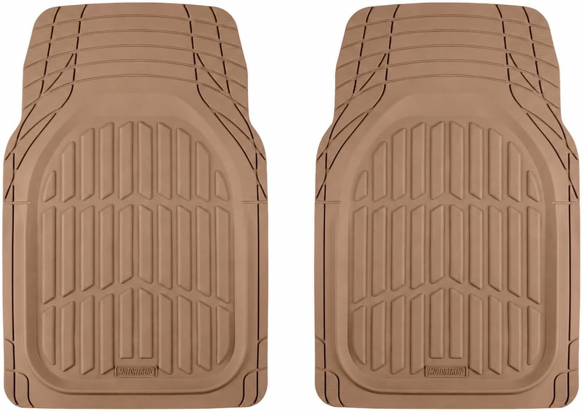 MotorTrend FlexTough Beige Car Floor Mats Rubber All Weather Automotive 2pc