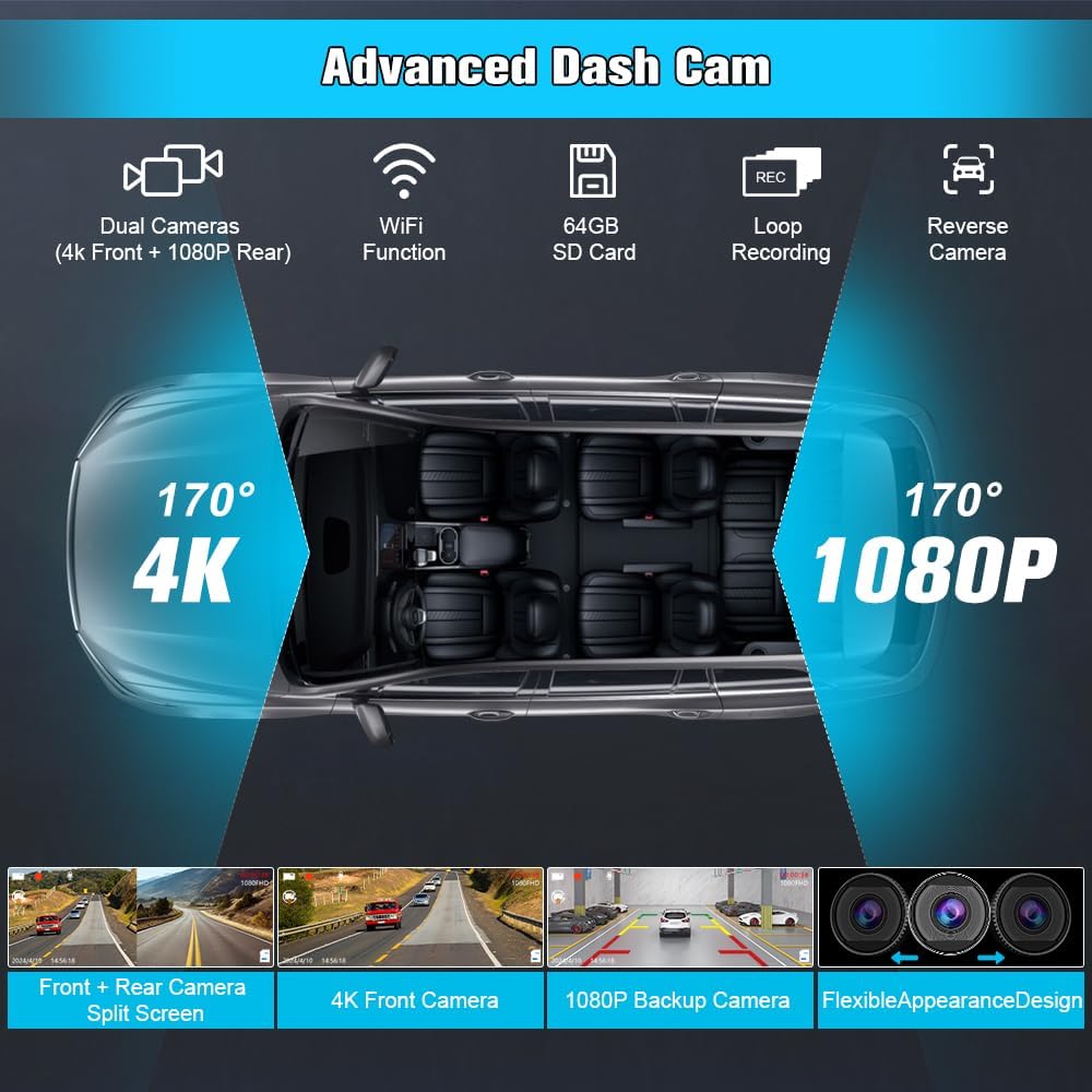 10.26" Carplay Screen for Car Portable, Carplay & Android Auto Car Stereo, Touchscreen GPS Navigation 4K Dash Cam/1080P Backup Camera/Mirror Link/Bluetooth/Voice Control