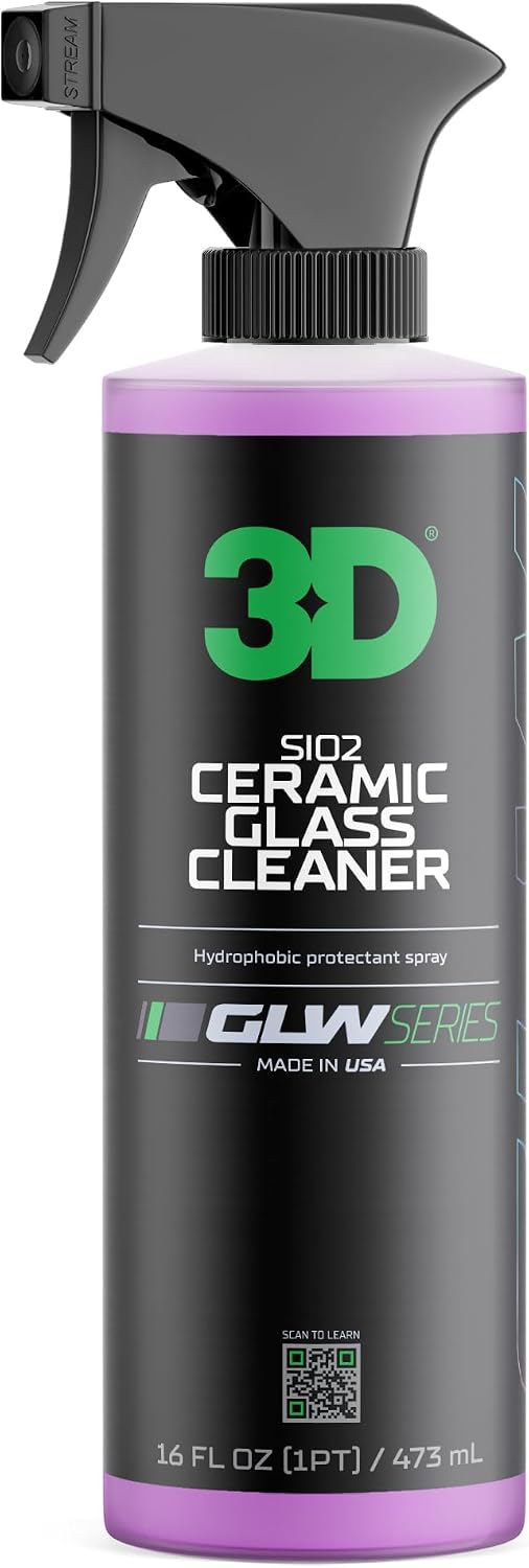 3D SiO2 Ceramic Glass Cleaner, GLW Series | Water & Rain Repellent | All-Weather Protective Ceramic Glass Cleaner | Safe for Tinted, Non-Tinted Windows & Mirrors | DIY Car Detailing | 16 oz