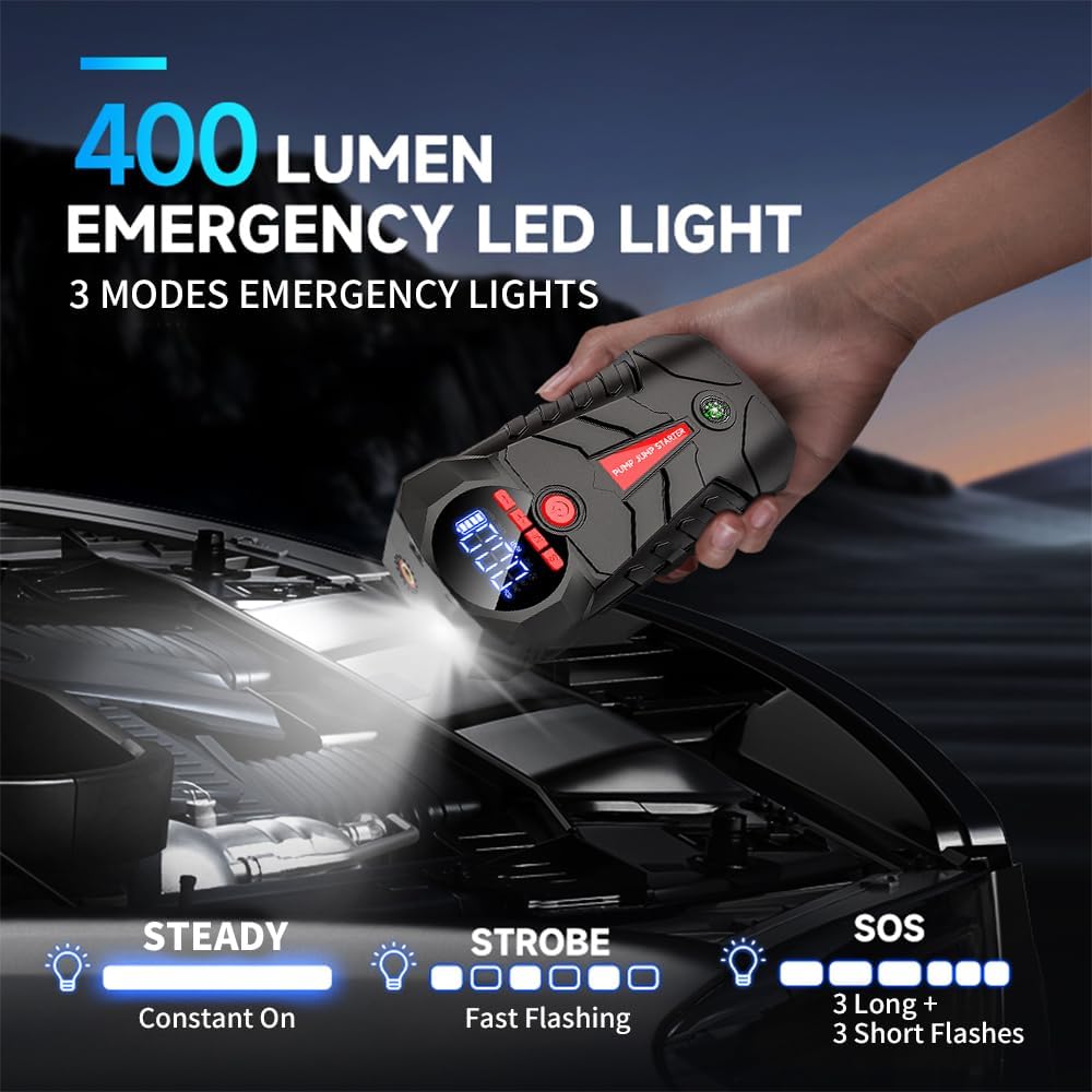 4000A 4-in-1 Car Battery Jump Starter with 150PSI Tire Inflator for Vehicle