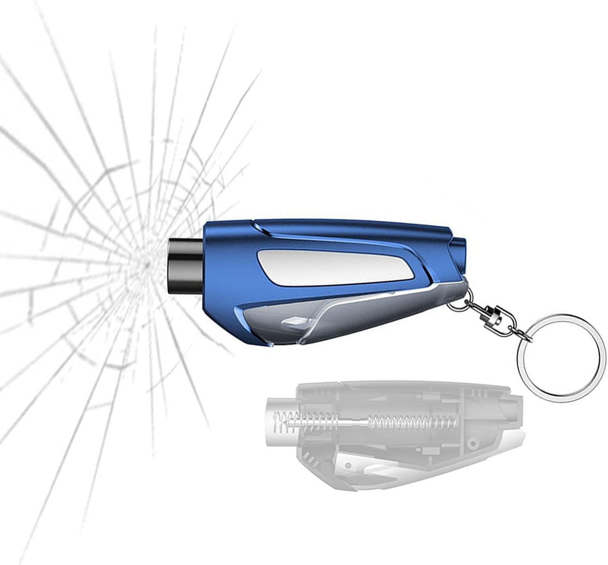Spring Loaded Window Breaker, 3 in 1 Car Seatbelt Cutter and Glass Breaker Keychain Emergency Escape Tool Window Punch (Blue)
