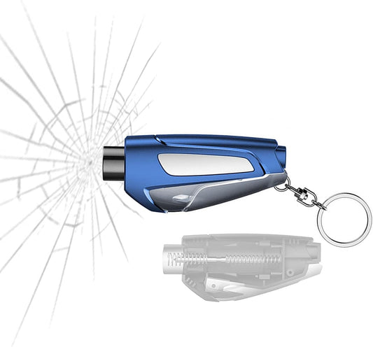 Spring Loaded Window Breaker, 3 in 1 Car Seatbelt Cutter and Glass Breaker Keychain Emergency Escape Tool Window Punch (Blue)