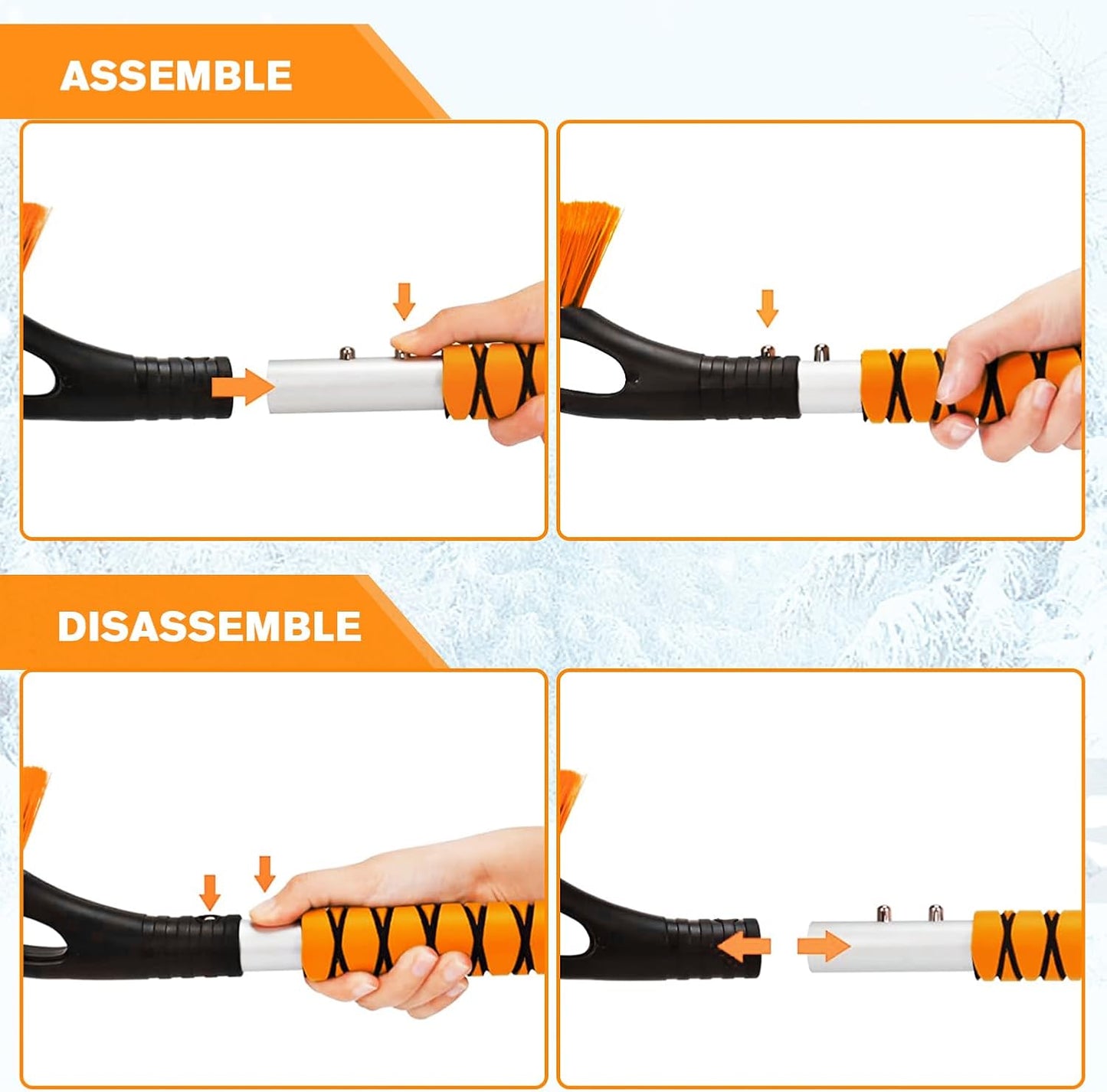 Snow Brush and Ice Scraper for Car Windshield - 27 Inch Detachable Snow Removal Tool with Ergonomic Foam Grip for Cars SUVs and Trucks Winter Car Accessories