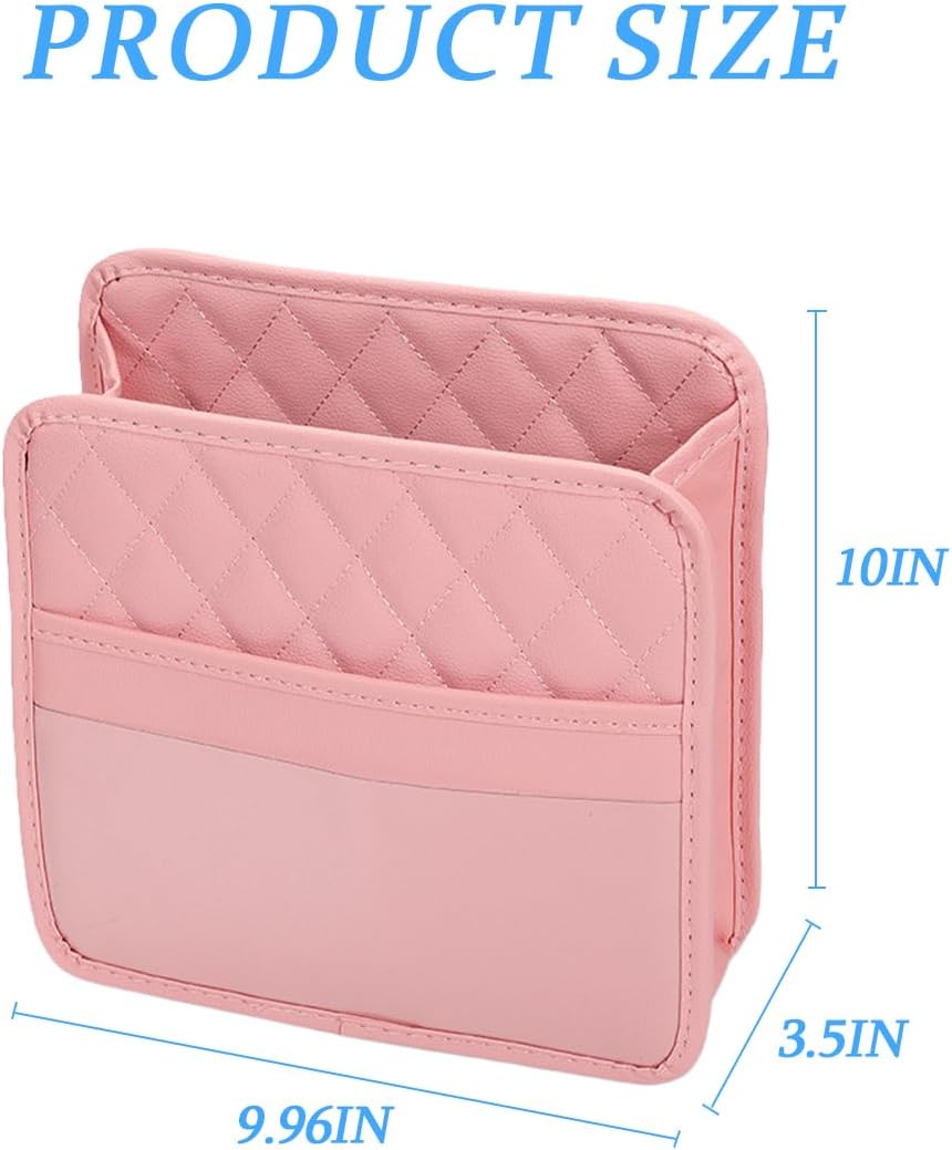 Car Seat Back Organizer, Leather Multipurpose Collapsible Vehicle Backseat Hanging Bag, Portable Automotive Interior Seat Storage Organizer, Universal for SUV RV Truck (Pink)