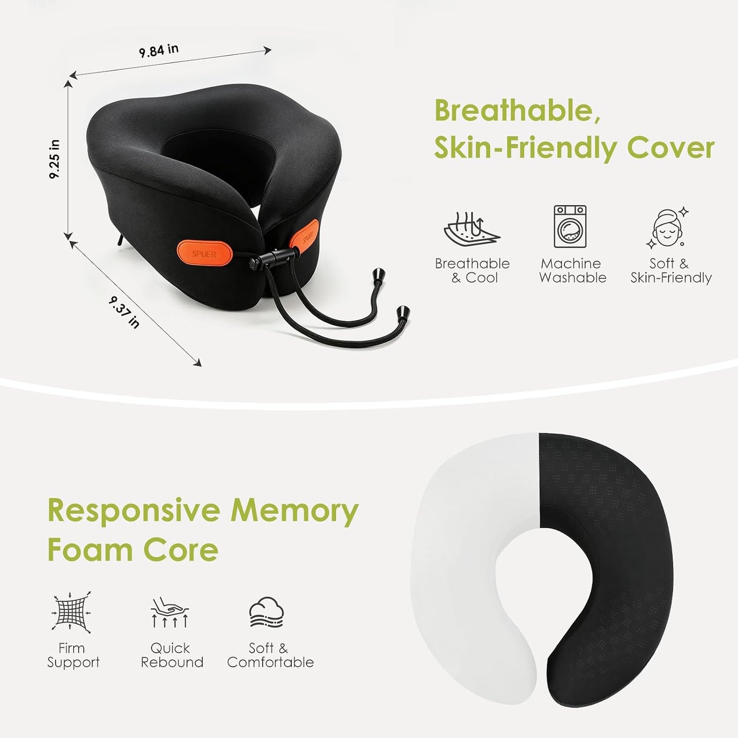 Premium Travel Pillow for Airplanes, Ergonomic Neck Pillow for Long Flights | 100% Pure Memory Foam Travel Neck Pillow with 360° Neck & Chin Support, U-Shaped Airplane Pillow, Petal-Shaped Support