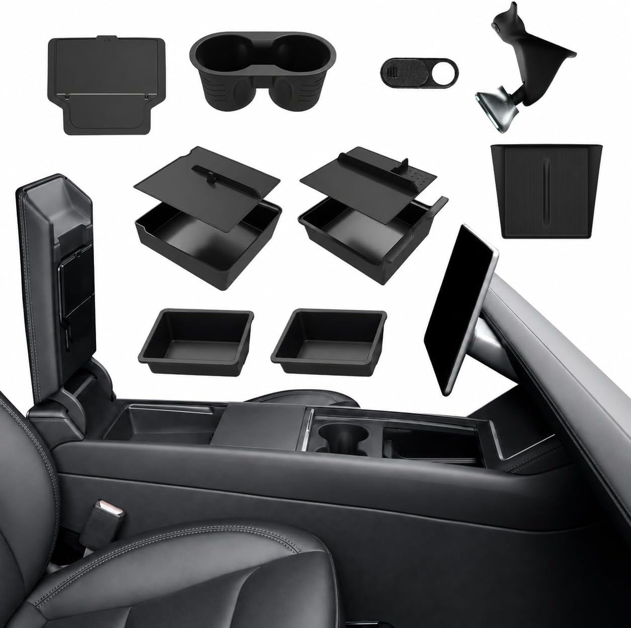 10PCS Center Console Organizer Tray for 2025 2026 Tesla Model Y Juniper Accessories, Under Seat Storage Armrest Hidden Storage Box Cup Holder Charger Pad for Tesla ModelY Juniper (Not fit Standard)