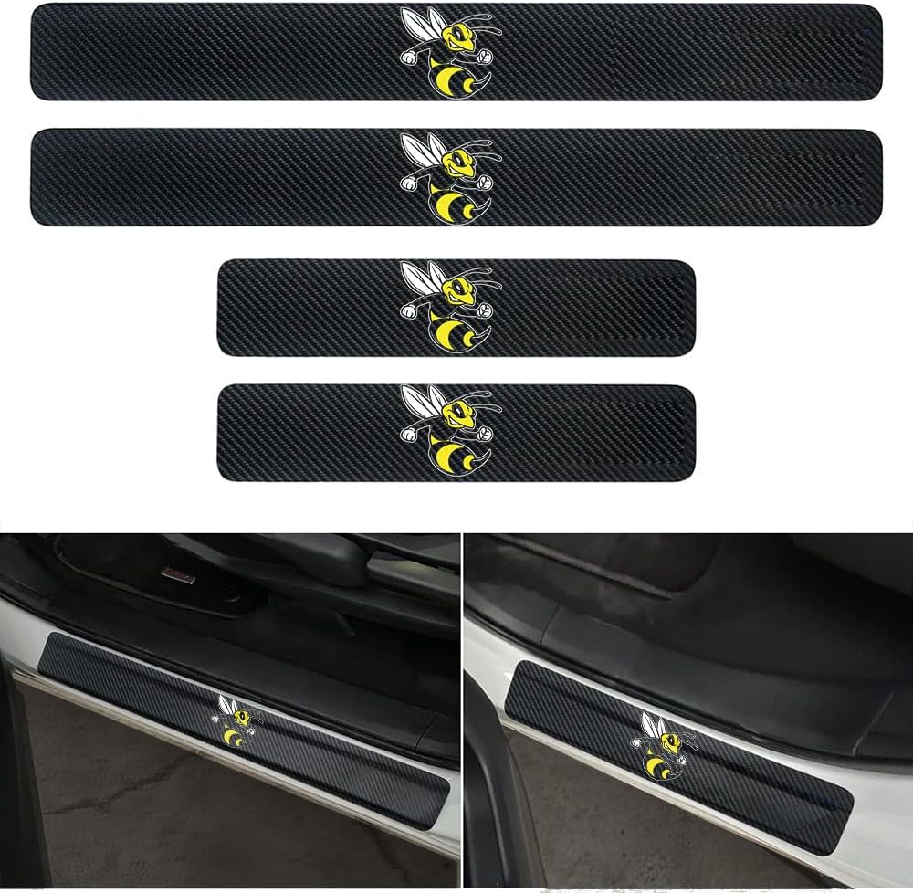4Pcs Car Door Sill Protector fit for Dodge Challenger Reflective 4D Carbon Fiber Door Entry Guard Door Sill Scuff Plate Accessories