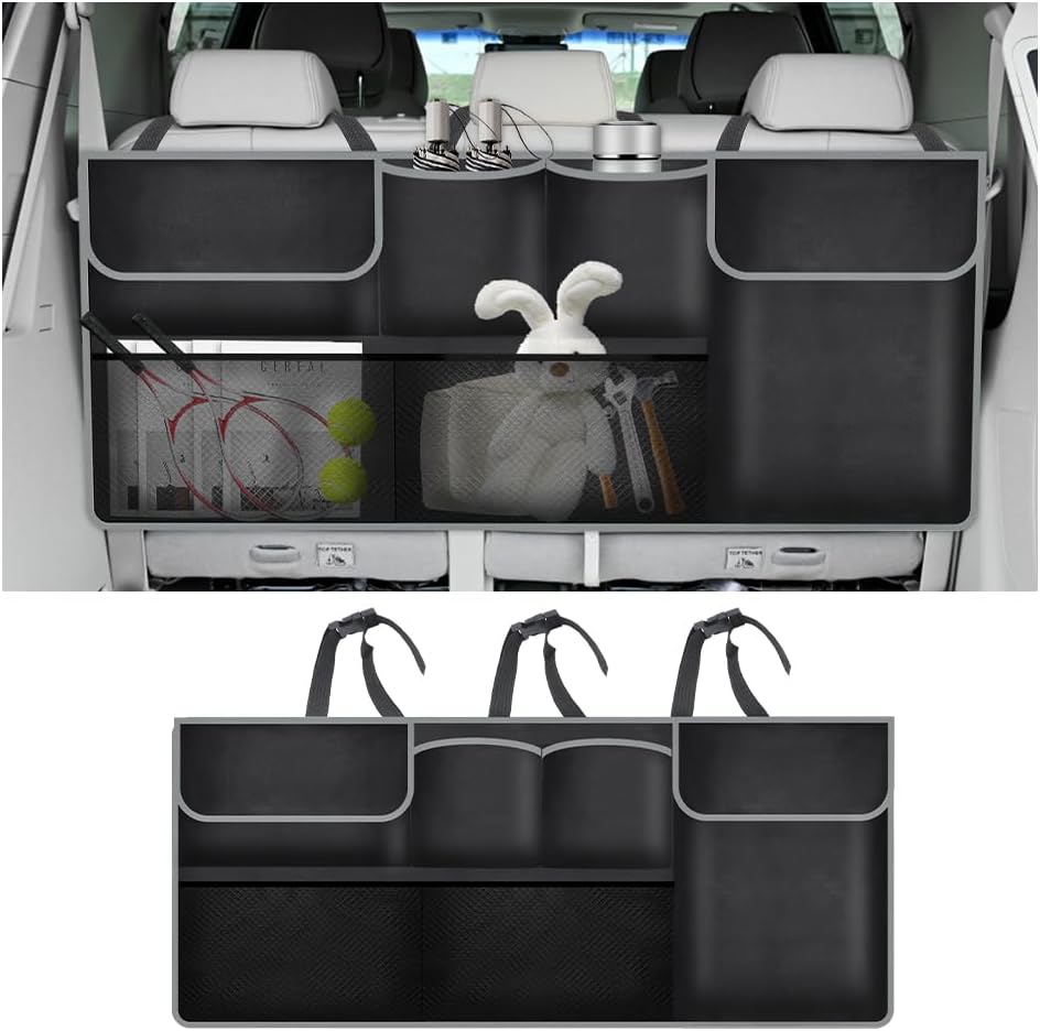 IHOTDER Large Capacity Car Trunk Organizer,Six Pockets Trunk Storage Organizer with Adjustable Straps,Wear-Resistant Oxford Fabric Hanging Trunk Organizer for Car Truck SUV