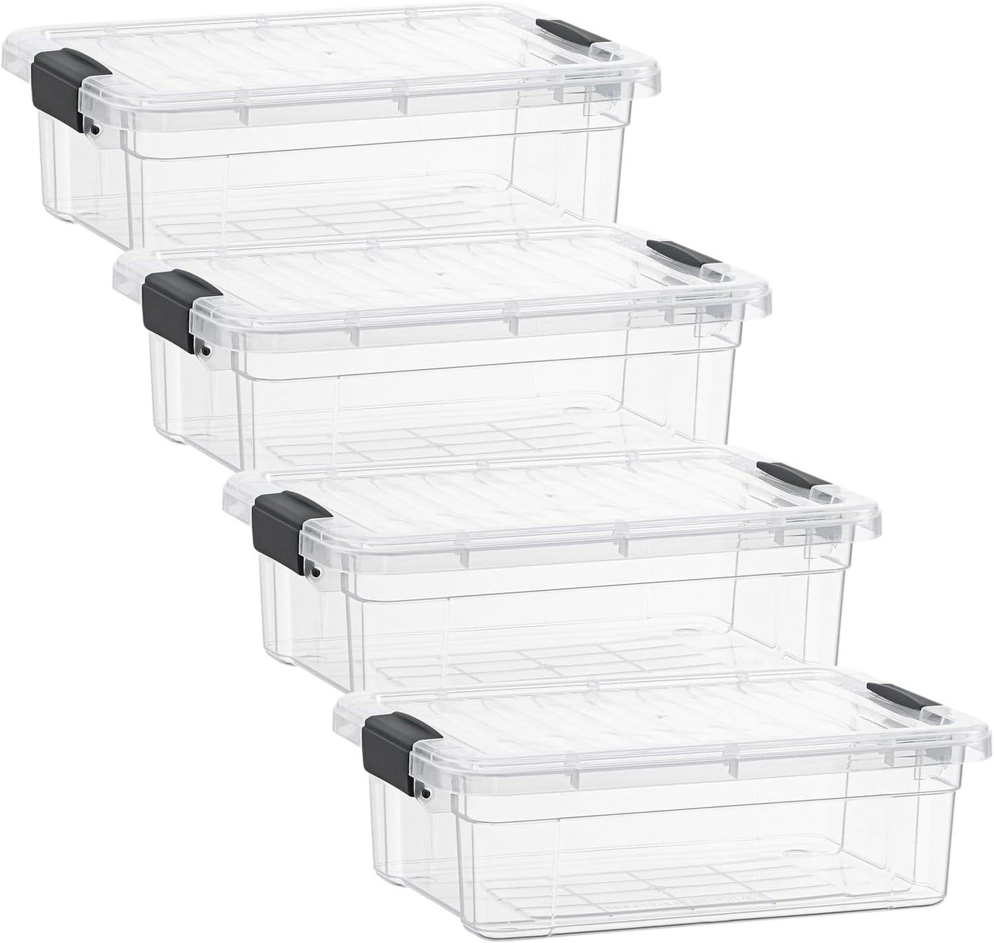 Superio Clear Storage Boxes with Lids, 3.4 Quart Plastic Container Bins for Organizing, Stackable Crates, BPA Free, Non Toxic, Odor Free, Organizers for Home, Office, School, and Dorm