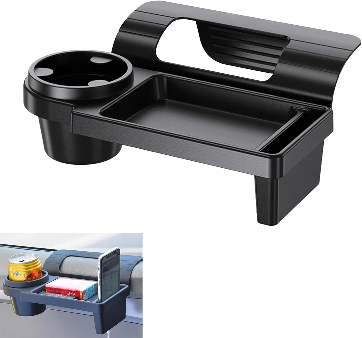 Car Window Storage Organizer, Vehicle Door Side Hanging Storage Box with Cup Holder & Phone Mount, Clip-on Car Door Edge Storage Box for Cell Phone, Wallet, Keys, Sunglasses (Style 1)