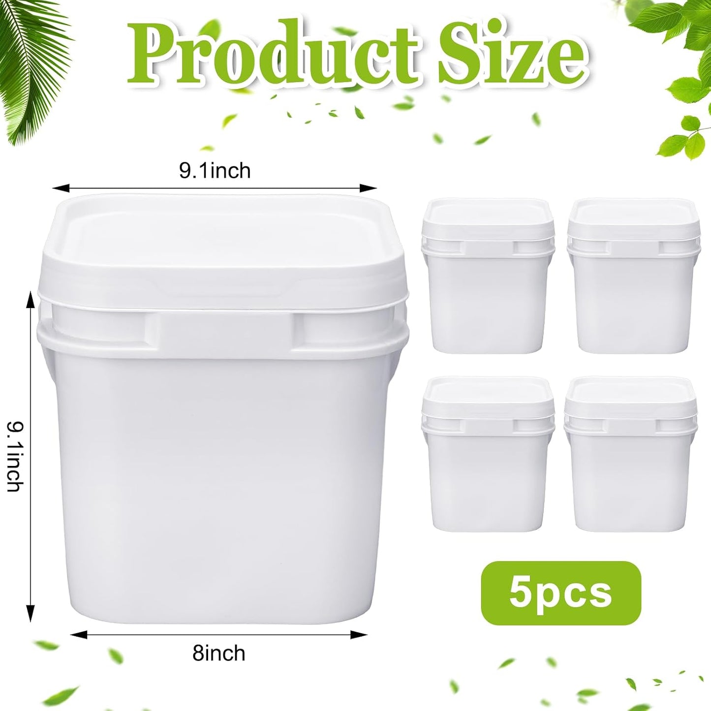 Suzile 2.2 Gallon White Food Grade Bucket with Lid Square Plastic Bucket 10L Utility Industrial Pail with Handle Container for Food Oil Tub Water Fishing Paint House Cleaning Car Washing