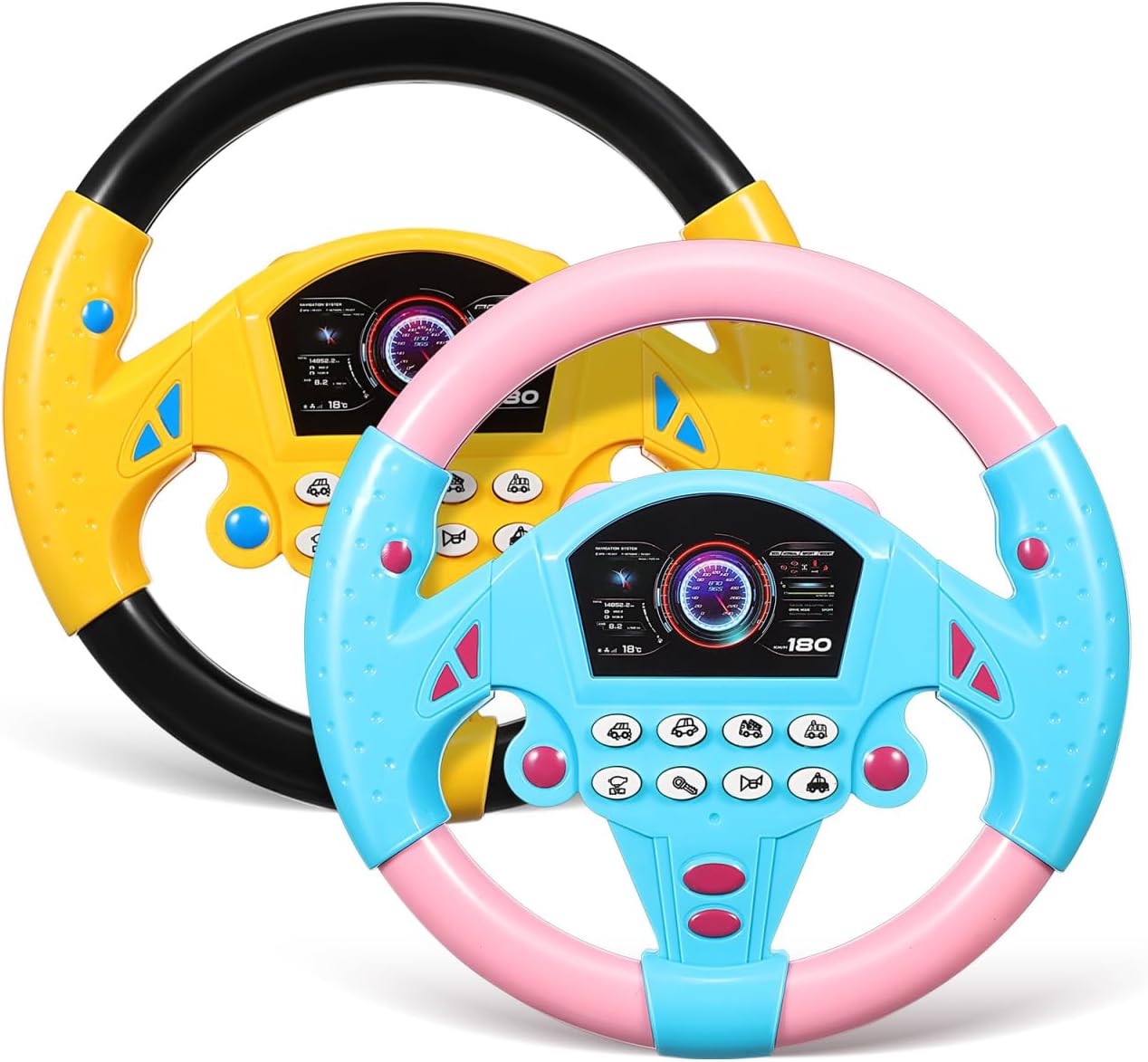 IMIKEYA 2Pcs Kids Steering Wheel Toy for Car Seat – Simulated Driving Steering Wheel with Light and Music for Children, Car Backseat Stroller Attachment