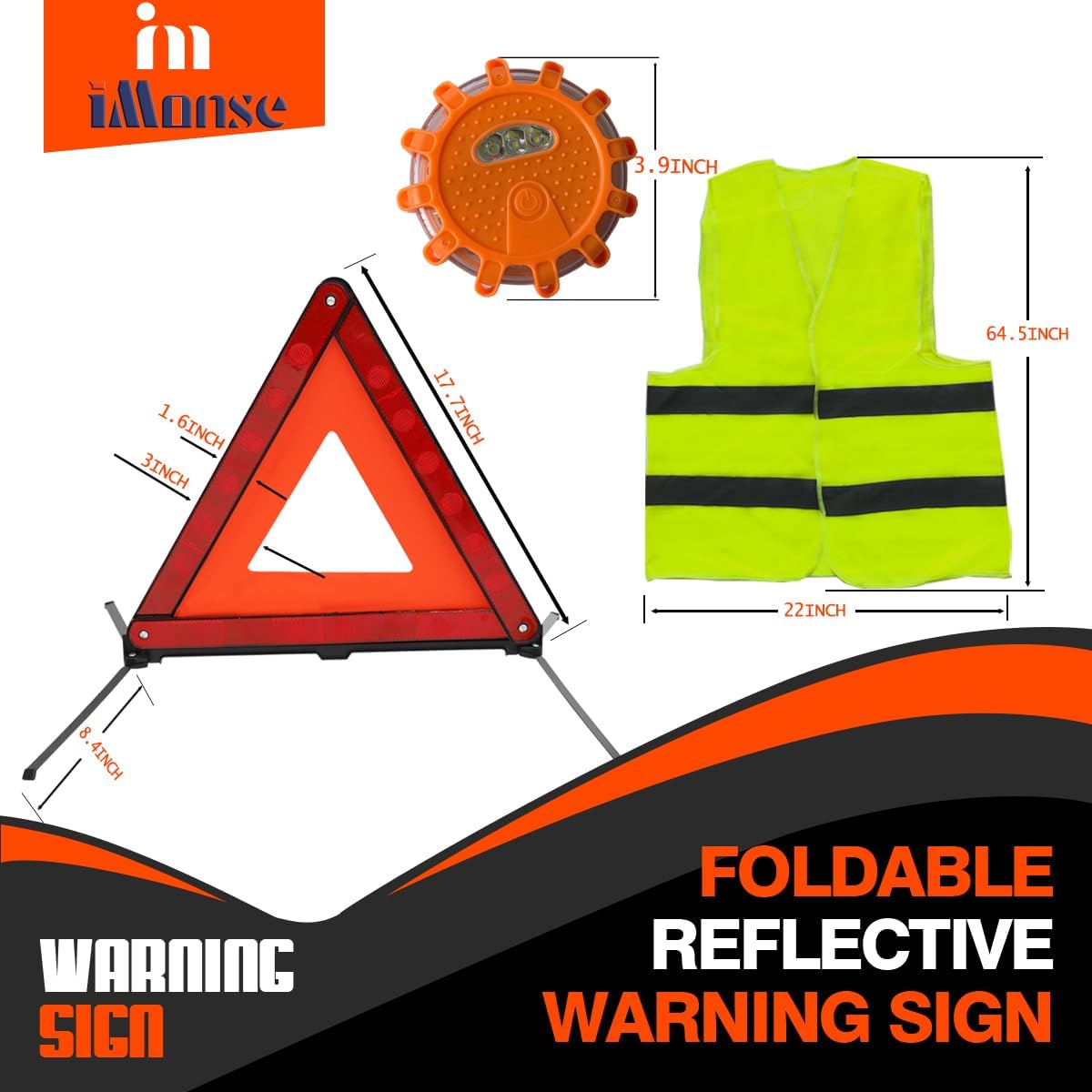 Emergency Roadside Reflective Triangles Warning Safety Kit for car