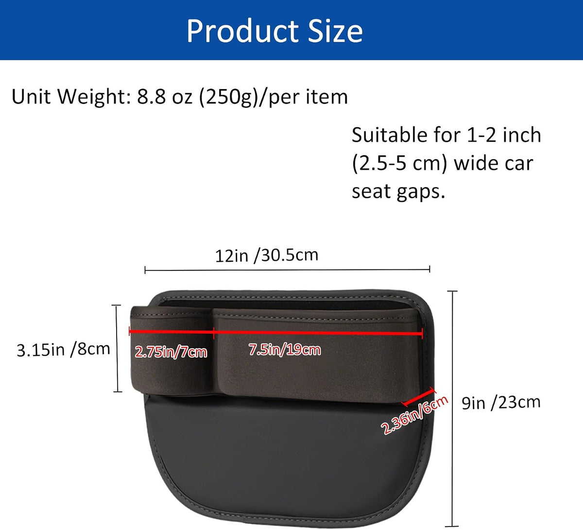 2 Pack Car Seat Gap Filler with Cup Holder, Suede Car Seat Gap Plug with Storage Slot for Filler Between Car Seat and Console, Universal Fit Sedans, SUVs, MPVs, Most Vehicles (Black)