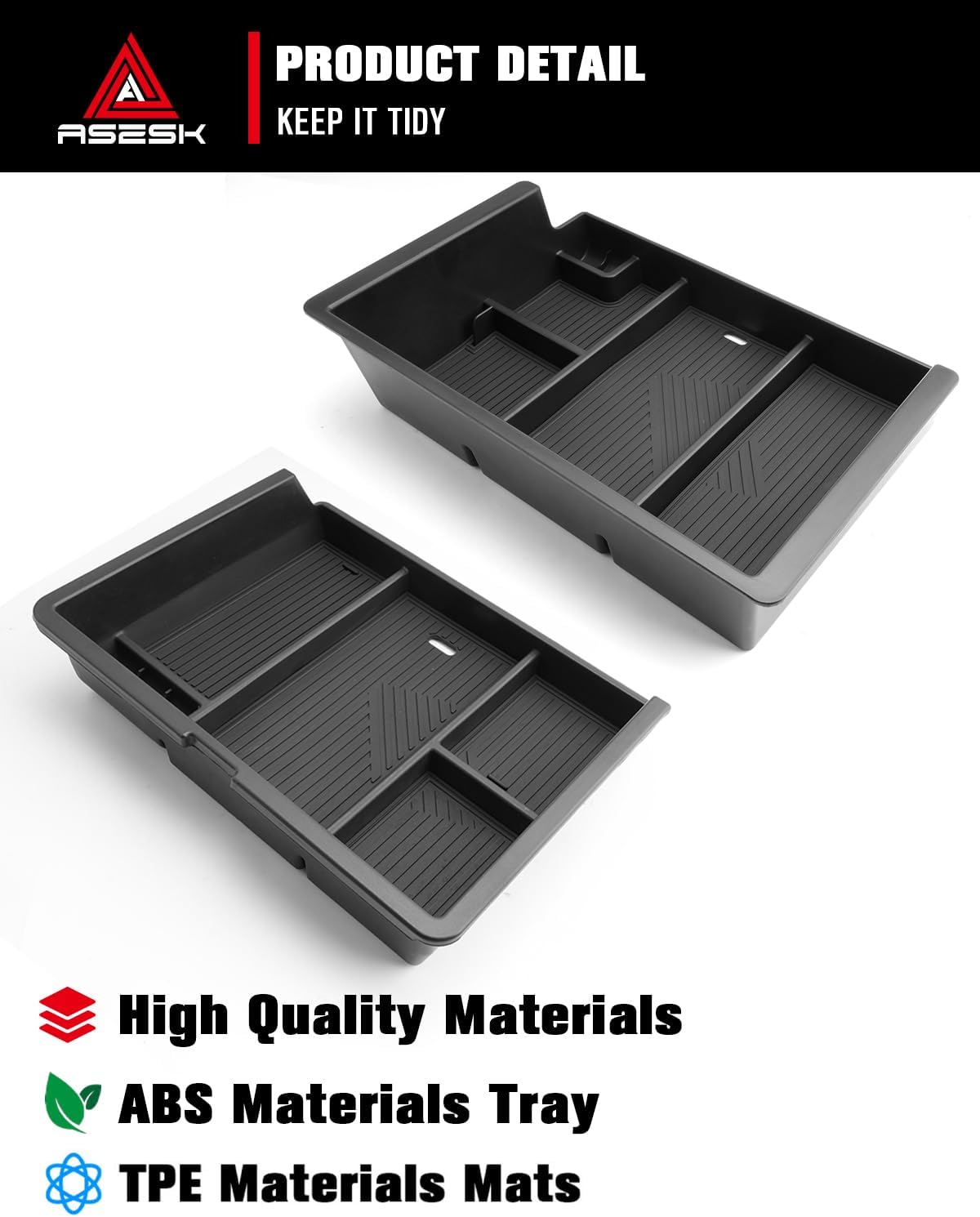 For 2014-2018 Silverado/Sierra 1500&2015-2019 Silverado&Sierra 2500HD/3500HD - Full Console w/Bucket Seats Only 2PCS Center Console Armrest Organizer Tray &Console Tray ABS Materials