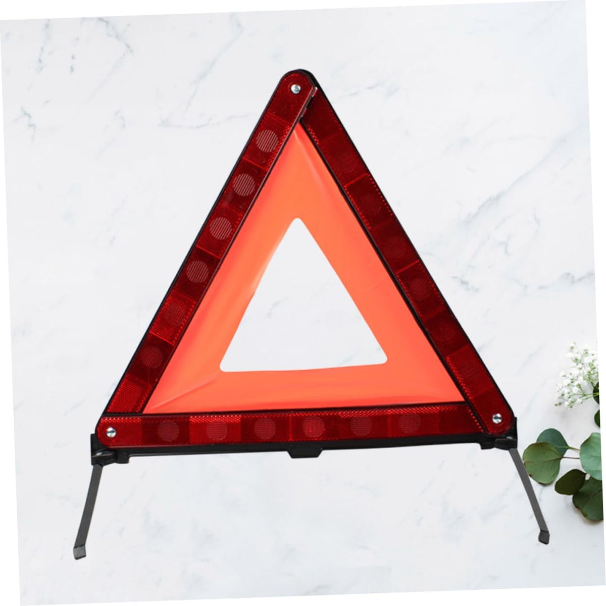 Red Foldable Roadside Hazard Warning Triangle Sign with Weighted Base