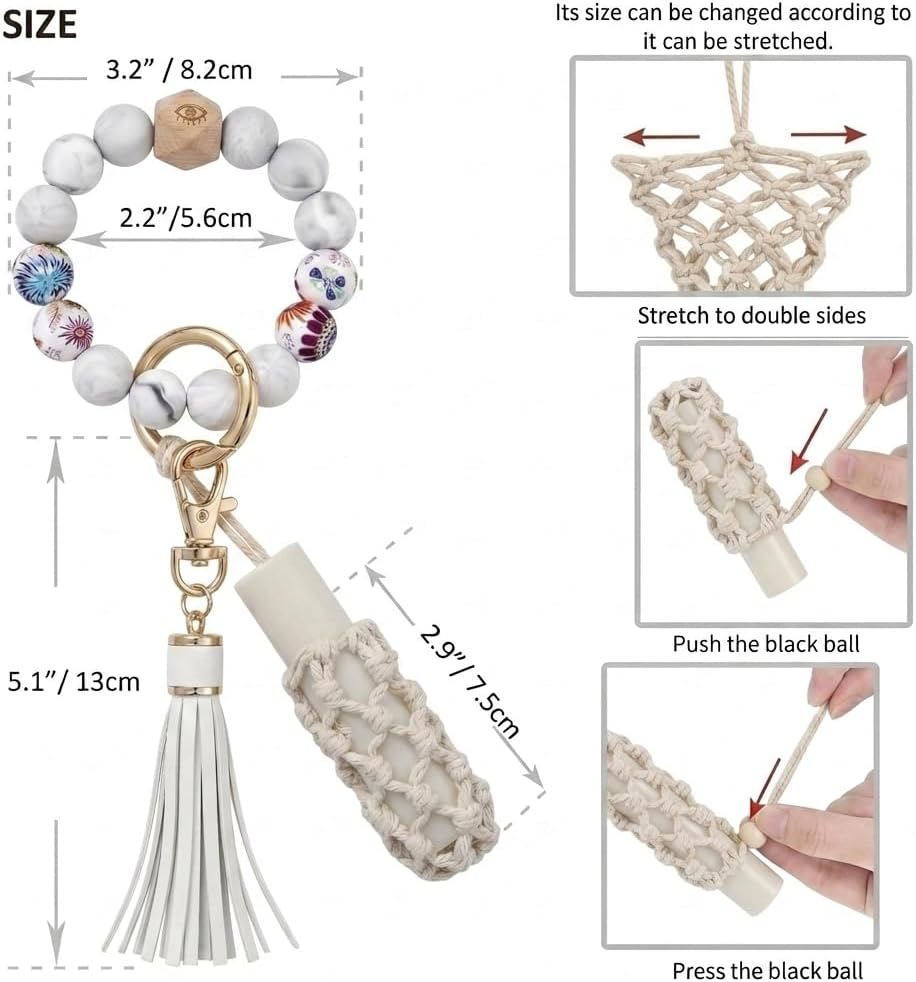 BIHRTC Silicone Key Ring Bracelets Wristlet Keychain Wallet with Net Chapstick Holder for Women