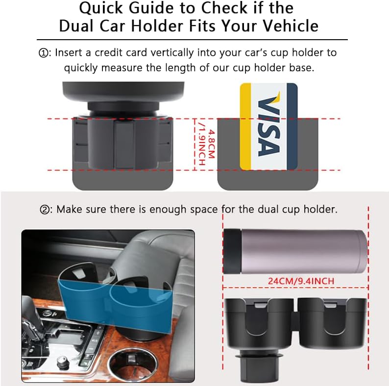 Dual Car Cup Holder Expander with Adjustable Base
