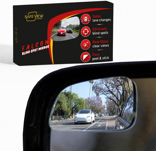 Blind Spot Mirrors for Cars - by Safe View Company - Change Lanes Confidently - Made from Real Convex Glass - Long Lasting - Easy Peel & Stick (Falcon), SVCBAME23