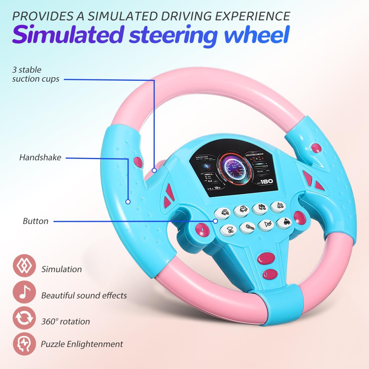 IMIKEYA 2Pcs Kids Steering Wheel Toy for Car Seat – Simulated Driving Steering Wheel with Light and Music for Children, Car Backseat Stroller Attachment