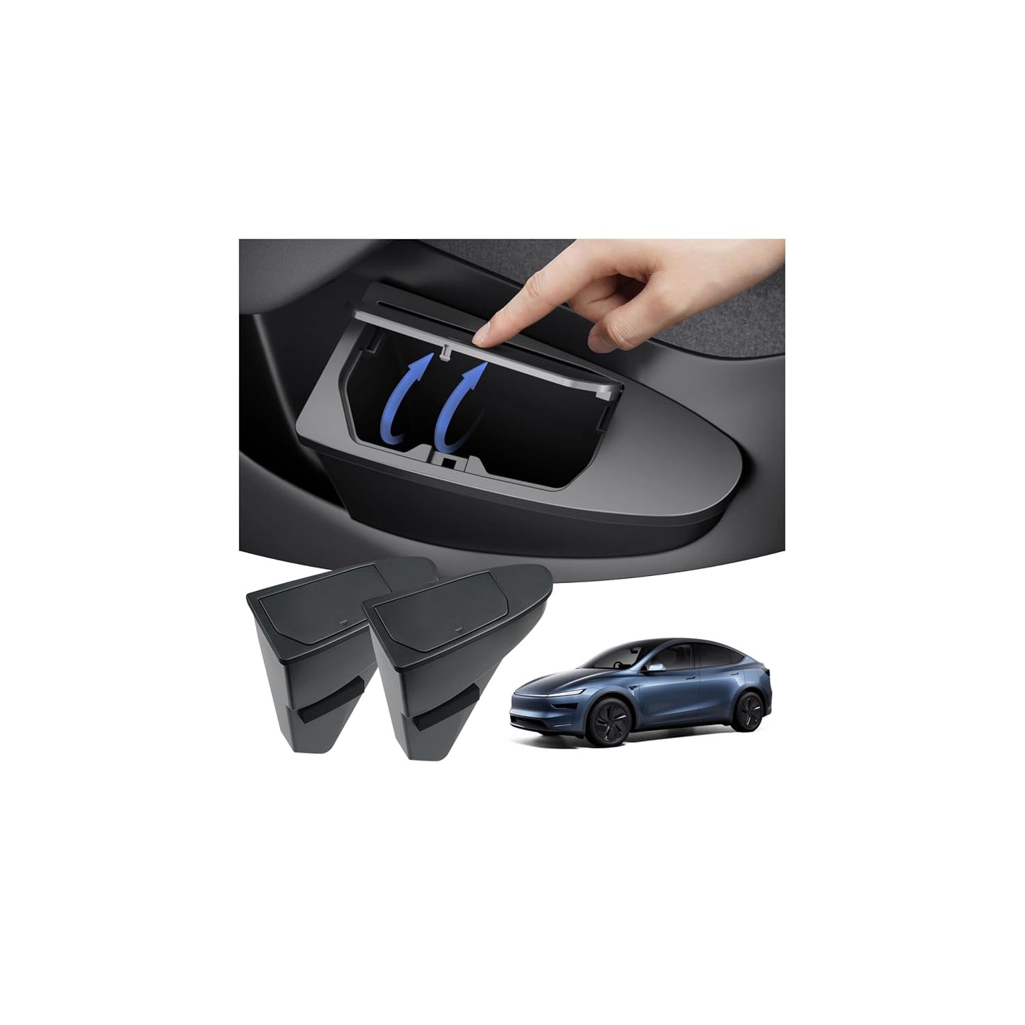 Shademax 2PCS Car Front Door Trash Can for Tesla Model Y Juniper/YL 2026 2025, Side Door Storage Box Organizer Accessories with Push-to-Open Lid Design ABS (NOT for Standard)