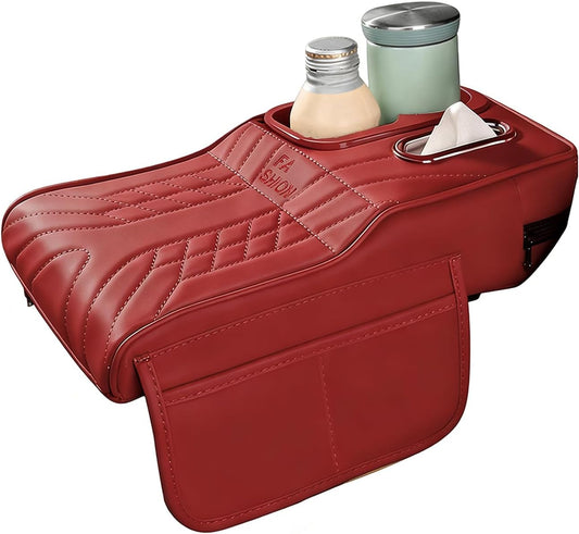 Car Seat Gap Organizer, Car Interior Organizer for Seat Gap Storage, Leather Multi-Functional Storage Box with Tissues, Universal for Most Cars (Red)