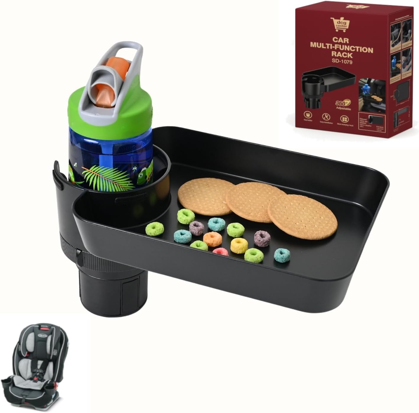 Car Seat Tray, Adjustable Base and Silicone-Supported Anti-Shake Cup Holder, Car Seat Tray for Kids Travel, Car Seat Snack Tray, Car Tray for Toddler, Family Road Trip Essentials for Kids