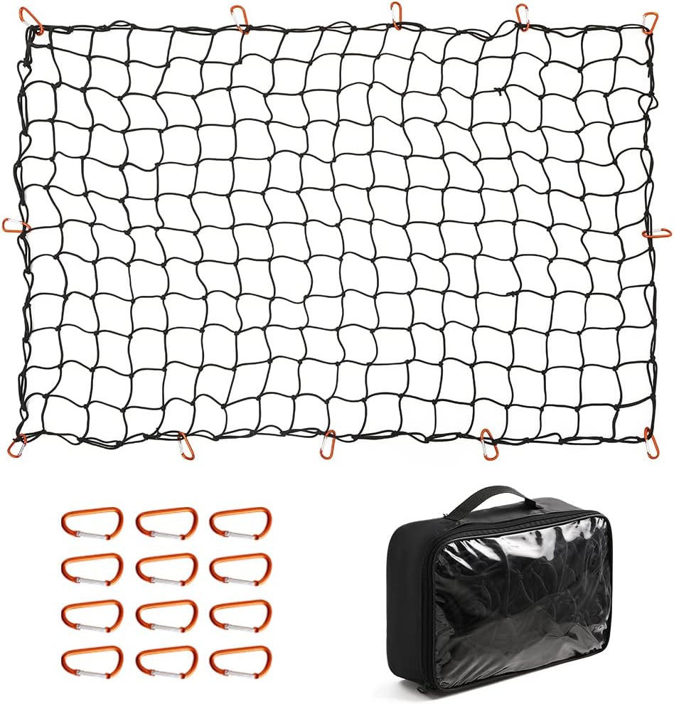 CZC AUTO Bungee Cargo Net 3x4Ft Stretches to 6x8Ft, 3"x3" Mesh Net