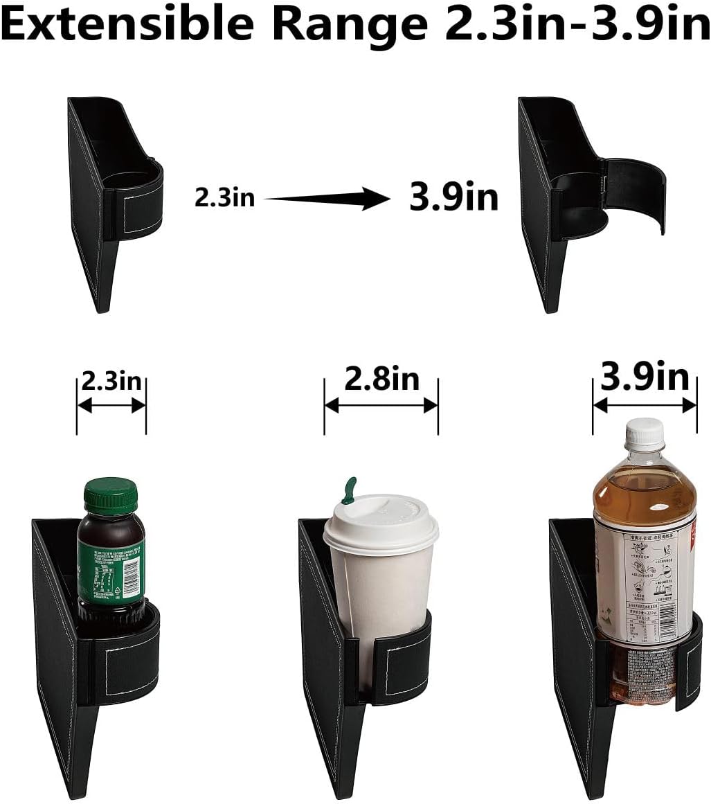 Car Seat Gap Filler Organizer,2 Pack Car Leather Cup Holder Gap Bag,Car Seat Storage Box with Cup Holder Expander,Car Organizer Front Seat for Holding Phone, Glasses, Keys, Cards (Black)