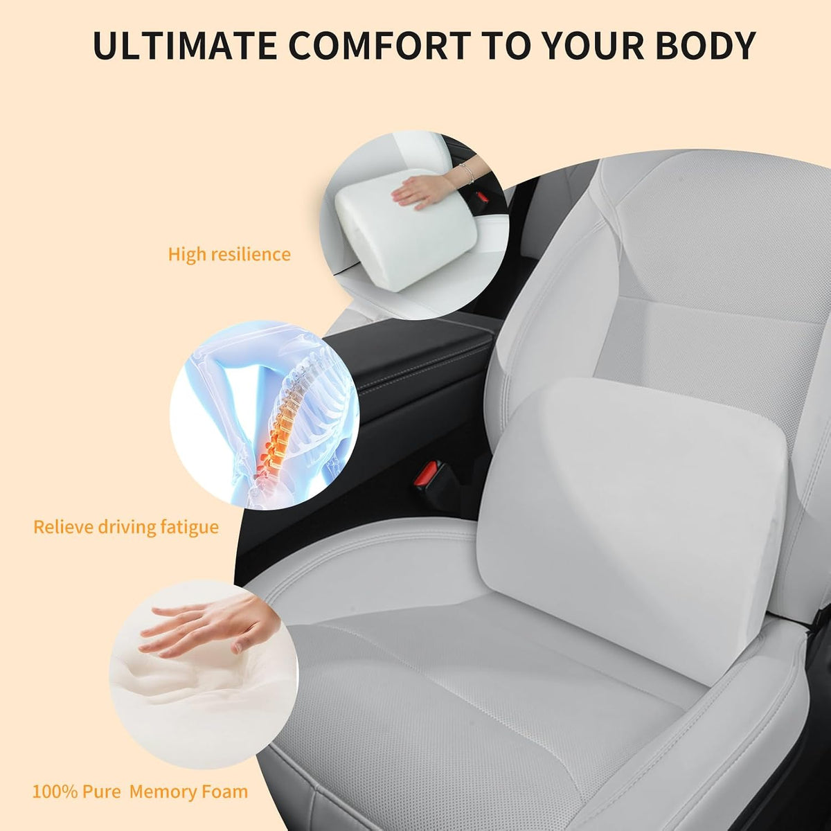 Memory Foam Lumbar Support Pillow for Tesla White 1pc