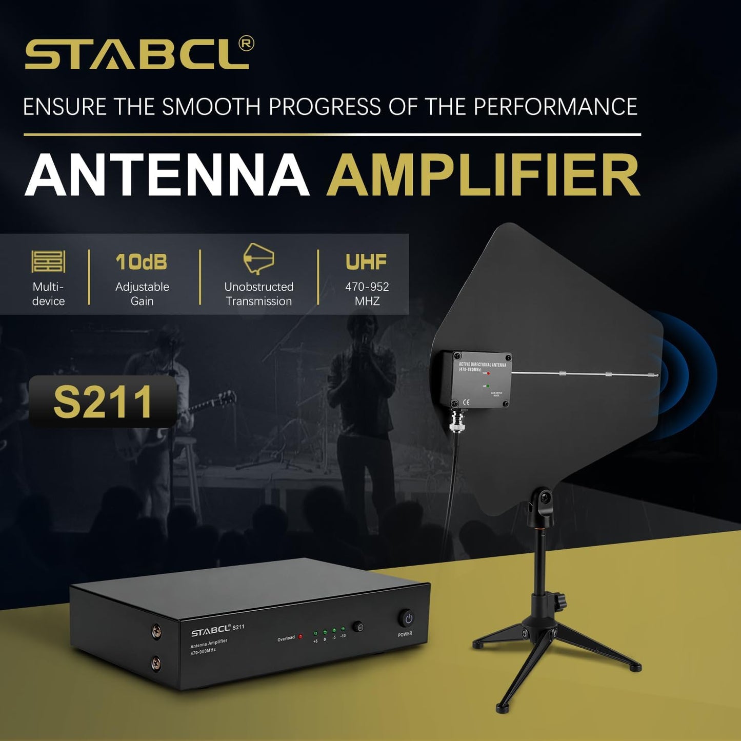UHF Antenna Distribution System Bundle with Carry Case, Active Directional Receivers with 4 Outputs + 1 Cascade Ports, Power Distribution System for Wireless Microphone with Antenna Paddle