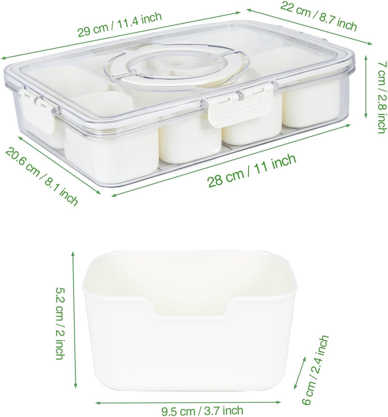 shopwithgreen 2Pcs Divided Serving Tray with Lid and Handle, Portable Snackle Box Snack Containers for Charcuterie, Party, Veggies, Snack, Fruit, Nuts, Candy, Chip, Entertaining, Picnic
