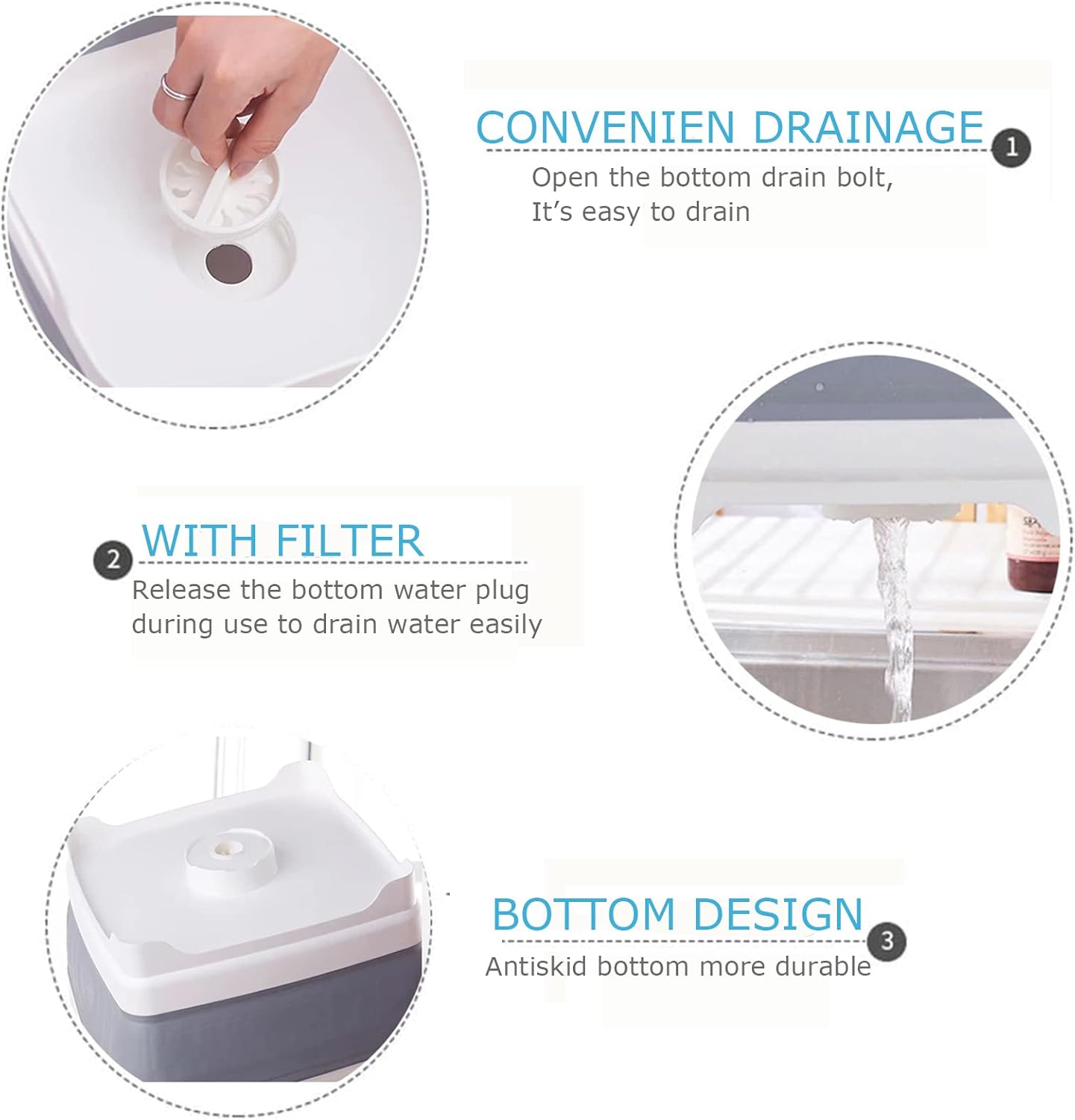 MontNorth Collapsible Basin Bucket,9L Collapsible Dishpan with Drain Plug for Kitchen Sink,5L Portable Foldable Small Plastic Water Supplies for Outdoor Garden Camping Fishing Car Wash(Sets of 2)