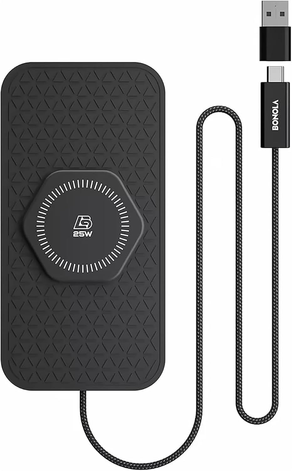 Wireless Car Charger Silicone Pad, for iPhone17/16/15/14/13/12/11 Pro Max,25W Fast Car Wireless Charging Non-Slip Mat, for Samsung S21/S22/S23/S24/S25/Androids,80cm Cable, Black