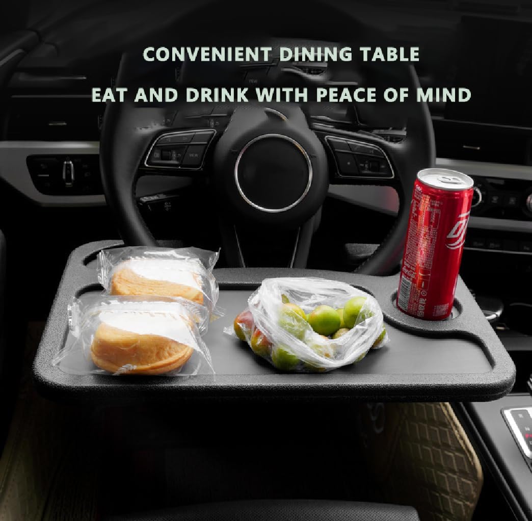 Car Steering Wheel Desk,Steering Wheel Tray, Lightweight Food Drink Table for Car, Hook on Car Steer Wheel Table Tray Fit for Most Vehicles (Black)