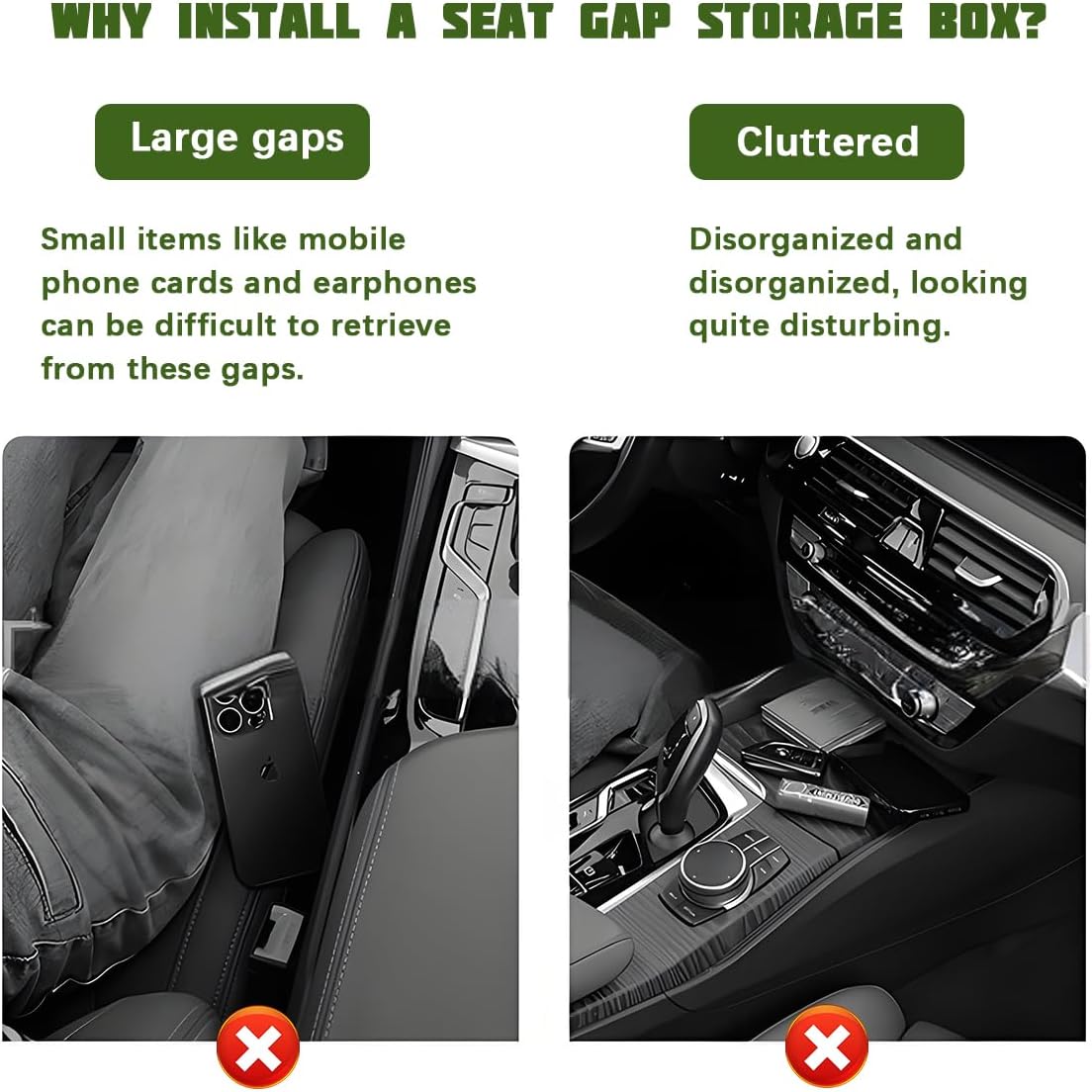 2PCS Car Seat Gap Filler Organizer, Seat Side Gap Organizer for Phone Keys Cards, Multifunctional Automotive Interior Storage Accessories, Universal for SUV Truck Sedan (Red)