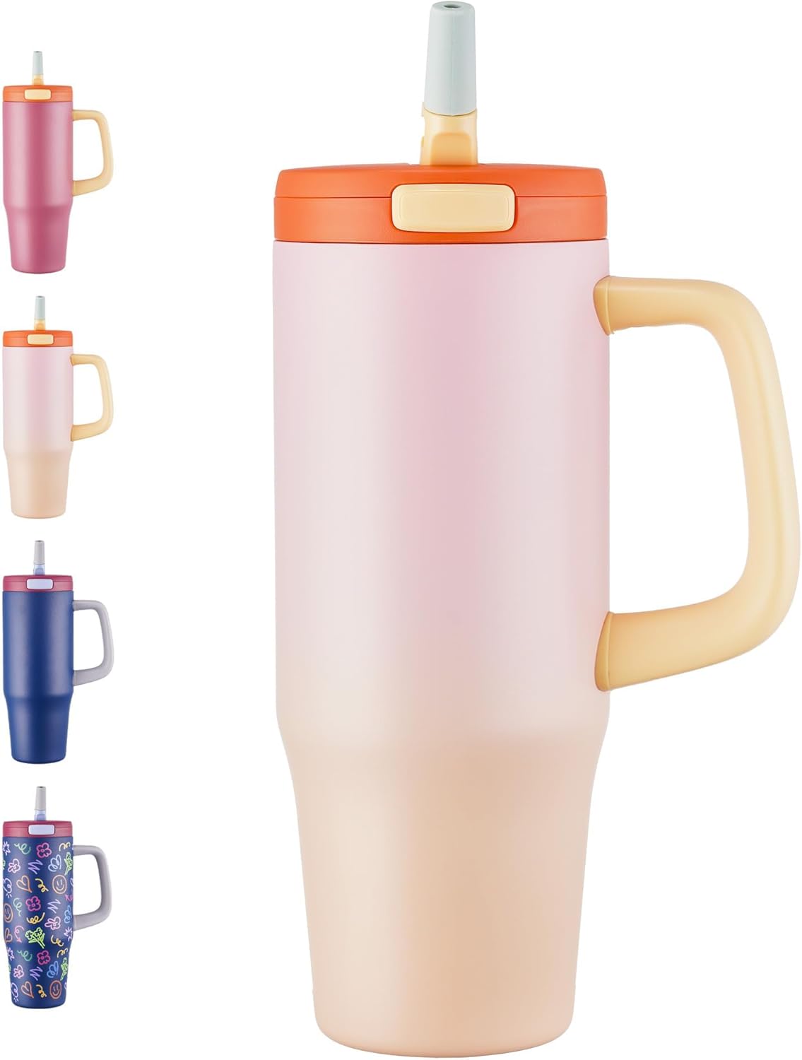 Fijinhom 32 oz Tumbler with Handle, 304 Stainless Steel Insulated Water Bottle Keeps Cold 24 Hours, Water tumbler with flip straw, Insulated Coffee Mug, Travel Cup for Sports & Gifts, Honey Peach