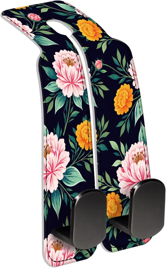 Car Seat Back Storage Hook, Funny Car Purse Hook, Cute Vehicle Storage Organizer for Purses Handbags Pink Orange Flower