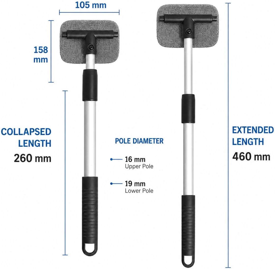 Windshield Cleaner Tool, Extendable Car Windshield Cleaning Tool with 180° Rotating Head, Interior Windshield Cleaner for Cars and Windows, 3 Washable Microfiber Covers