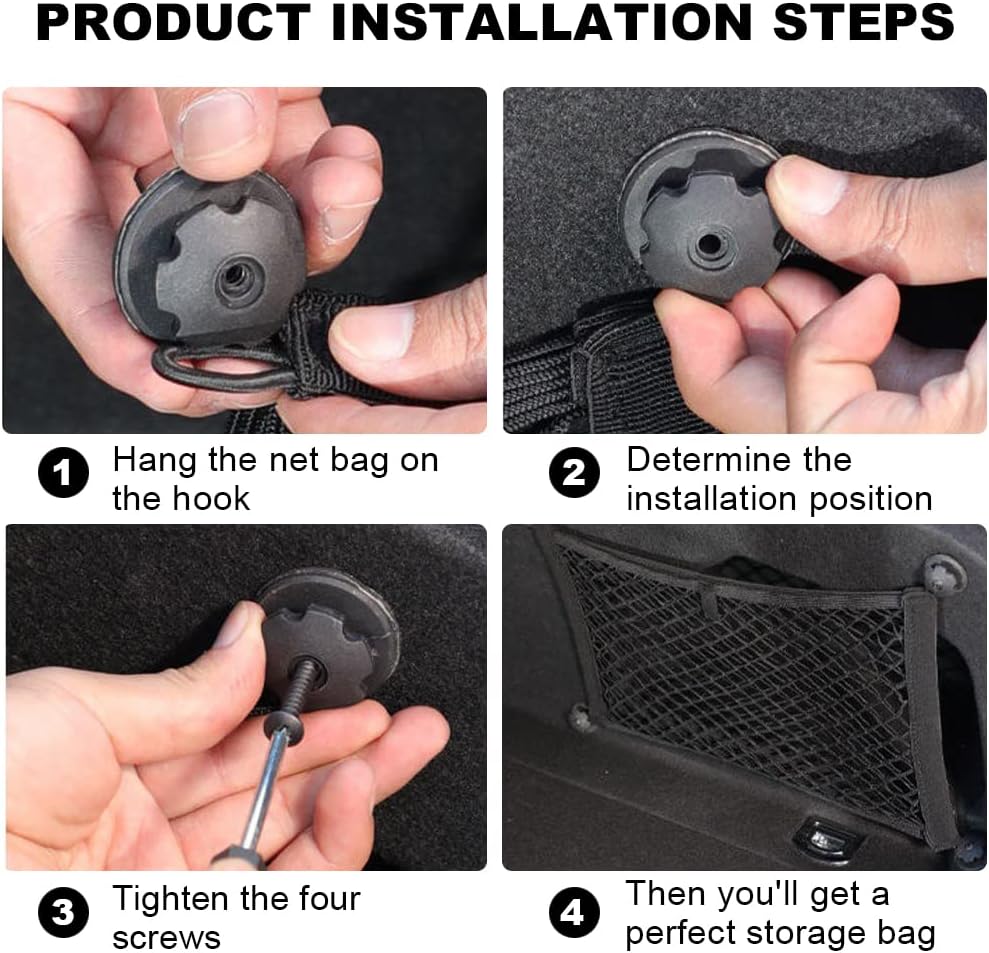 2pcs Cargo Net, Pocket Storage Mesh Net, Elastic Automotive Cargo Nets Storage Pouch with 8 Mounting Screw and Builtin Hooks, for Car Trunk Boats Net (18x9.8 inches)