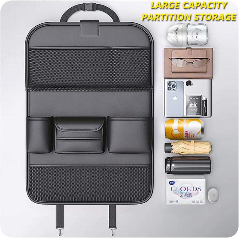 Tumecos Car Backseat Storage Bag with Foldable Table Tray,Large Capacity Seat Back Organizer,Car Kick Mat with Touch Screen Phone Holder,Multifunctional Backseat Protector Cover Pad (Style B)